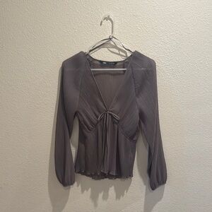 Zara Gray Tie Front Fitted Blouse
